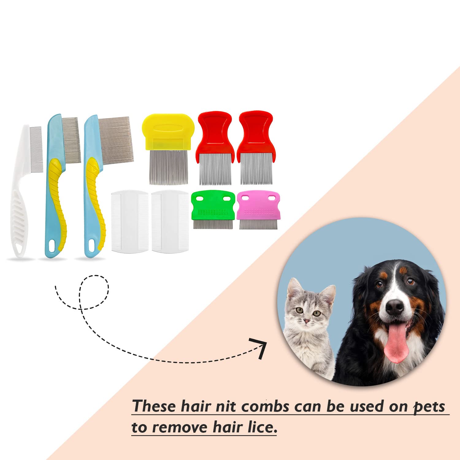 10 Pcs Lice Combs, Steel Teeth Double Sided Fine Tooth Hair Flea Comb, Removal Dandruff Louse Nit Grooming Tool for Head Treatment Pets Kids Adults