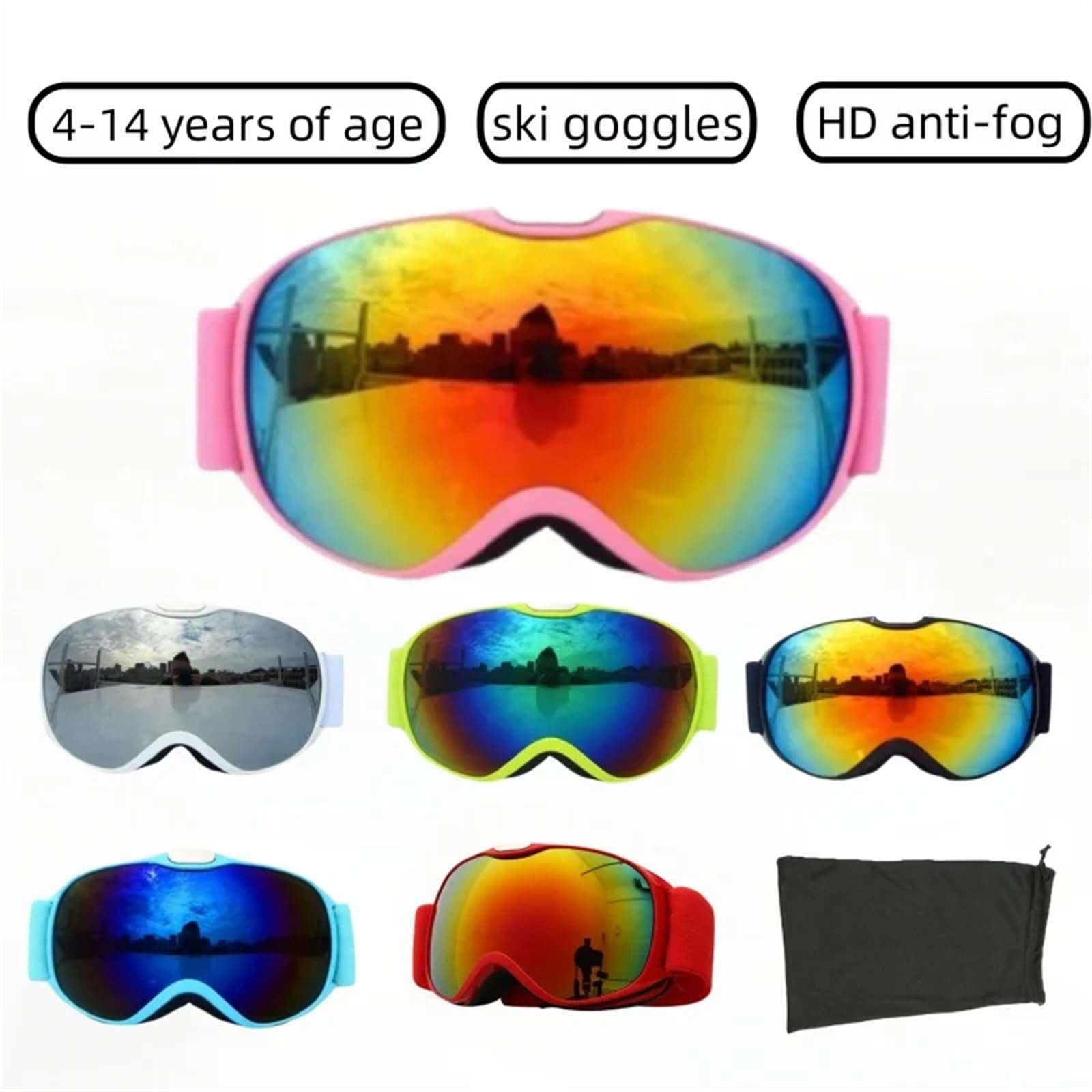 Lunette De Ski Children Ski Goggles Anti-Fog Double Layer Skiing Glasses Kids Snowboard Winter Outdoor Sports Goggle for Age 4-14