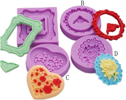 Miniatura 5 de Mini boda rosa esquina espejo marco corazón redondo cuadrado molde ovalado pastel Fondant silicona goma pasta chocolate molde para pasta de azúcar