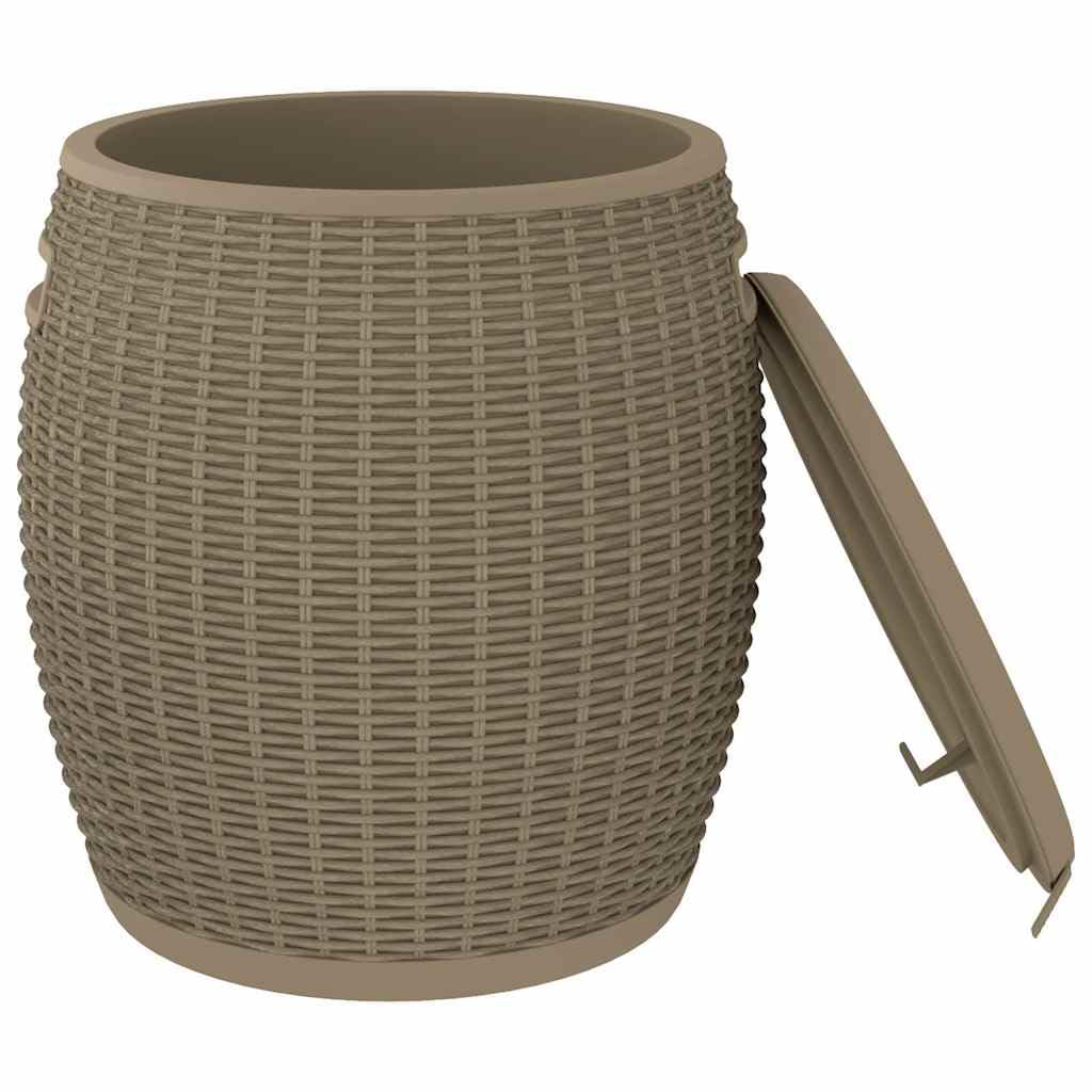 Cassapanca da giardino 4 in 1, marrone chiaro, in polipropilene con effetto rattan, 42,5 x 42,5 x 44 cm, capacità 37 litri, resistente alle intemperie e ai raggi UV, come contenitore