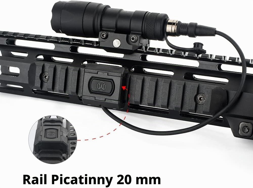 M300A Lampe de poche tactique, torche LED de 600 lumens avec coussin de pression et interrupteur à bouton-poussoir Torche pour Mlok/Keymod / 20mm Picatinny Rail (Noir)
