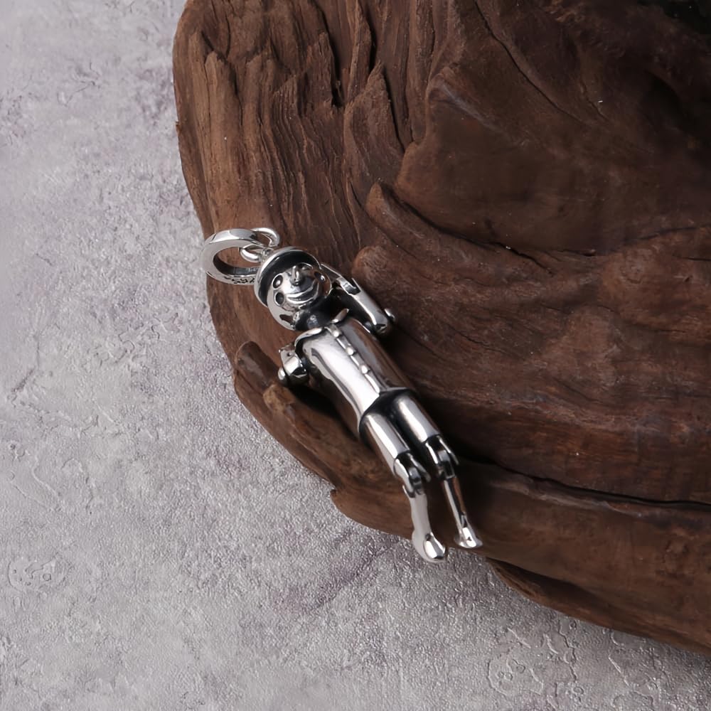 ForFox Ciondolo Pupazzo burattino Pinocchio in Argento Sterling 925 Vintage per Uomo Donna