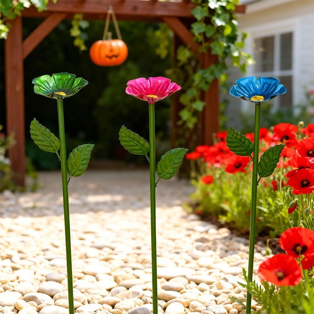 Confezione da 4 paletti in metallo per mangiatoie per fiori, in ferro resistente alla ruggine, con supporti a forma di fiore, per uso esterno, alimentazione per uccelli e api (quattro