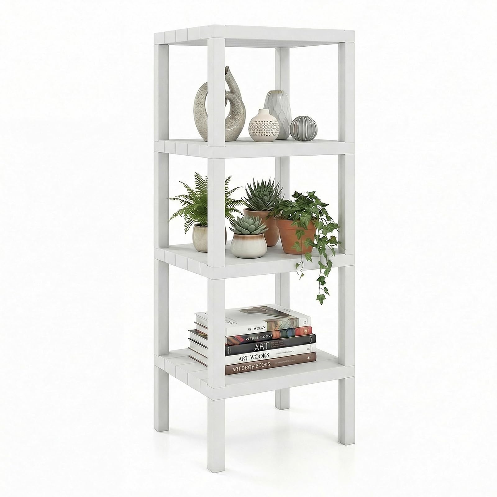 COSTWAY Scaffale di Stoccaggio a 4 Ripiani, Mobiletto Scaffale in Plastica Autoportante, Unità Organizzatrice Stretta per Bagno Cucina Soggiorno, 38x32,5x99 cm (Bianco)