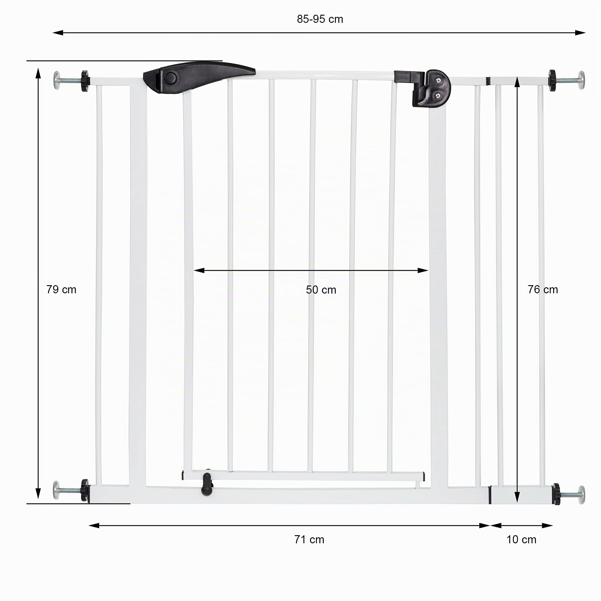 ECD Germany Barrière de Sécurité pour Enfants, Chiens, Largeur 85-95 cm, sans Perçage, Blanc, Pivotant des Deux Côtés, Fermeture Automatique, Garde-Porte Métallique Extra-Sécurisé pour Escalier, Porte