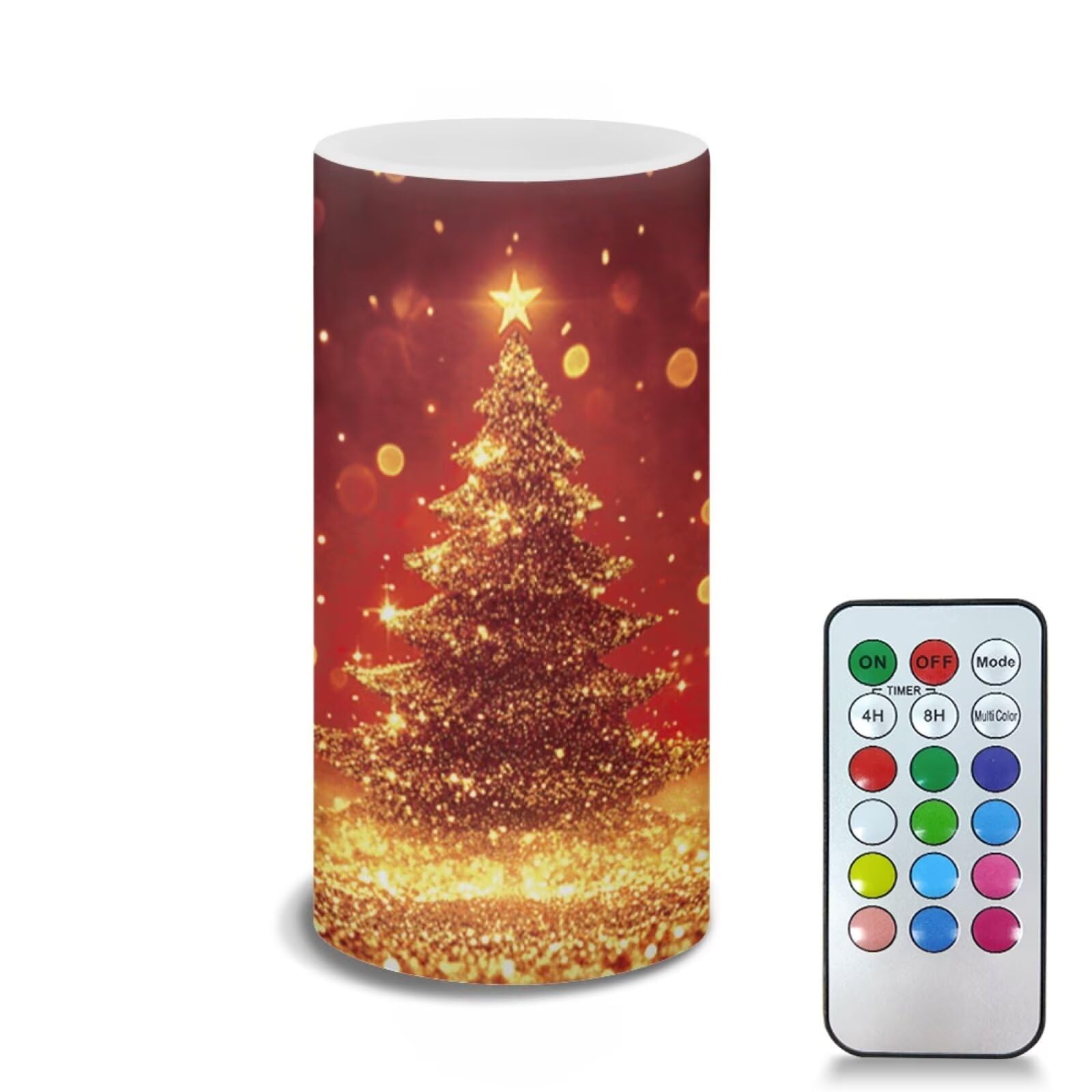 Poceacles Christmas Tree Gold Red Flameless LED Candle Battery Powered Votive Lights Realistic Pillar Candle Decorative Tea Lights for Home Party Indoor Outdoor Decorations