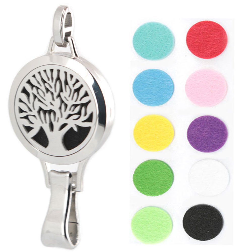Amya Tree of Life Stainless Steel Premium Aromatherapy Essential Oil Diffuser Lanyard Locket Necklace Pendant