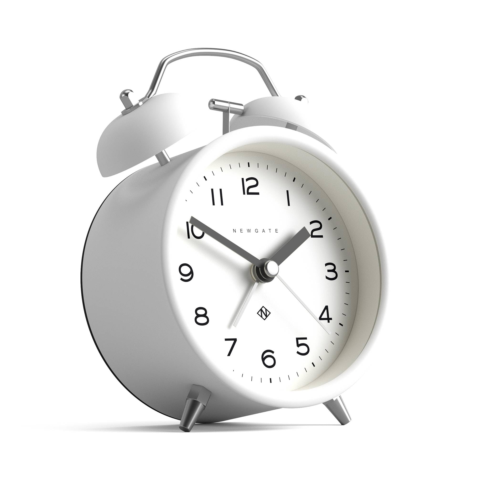 NEWGATE® Charlie Bell Echo Réveil | Interprétation Moderne de la Traditionnelle Horloge à Cloche jumelle | Blanc | des nombres faciles à Lire | Idéal pour Le Chevet ou l’étagère | Accessoire rétro