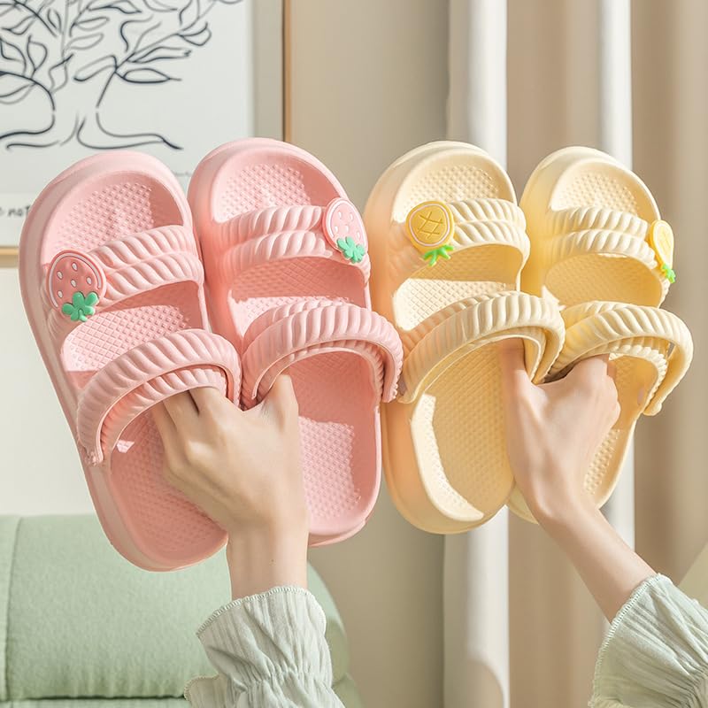 Loizziuy Women's Strawberry Slippers Slides Heart Decor Flip Flops Sandals for Vacation Flat Bottom Casual Slippers for Womens Girls4