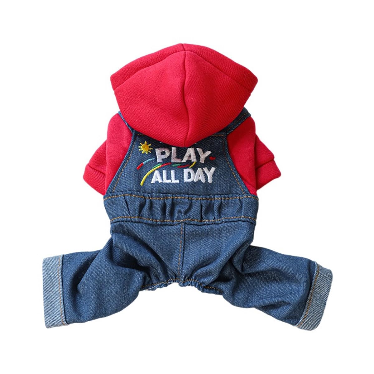 Dog Hooded Denim Jumpsuit Cozy Warm Four Legs Puppy Coats Small Dogs Girl Boy Stylish Jean Clothes Dog Cat Christmas Holiday Birthday Outfits