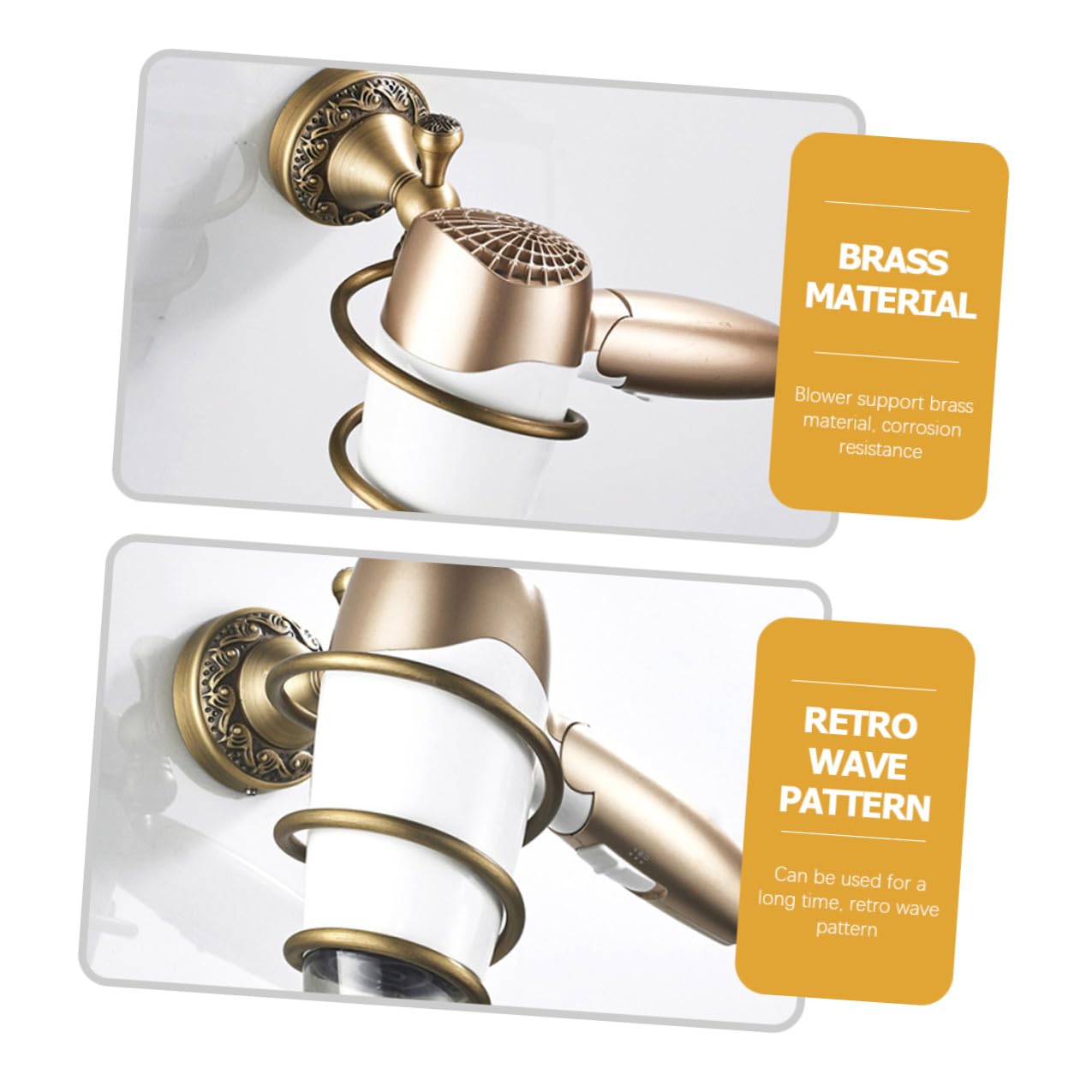 Soporte Acero Secador en Cobre para Dorado de Pelo Espiral y Inoxidable | Montaje en Pared, para Barbería y Baño del Hogar, Instalación Sencilla, Sujeción Segura y Protección Frente a Rayaduras