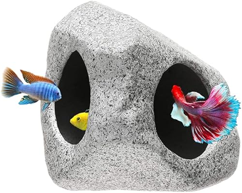 MUNLIT Decoraciones de cerámica para peceras, accesorios para peceras Betta, cuevas de roca, cueva de cíclidos de acuario apilable, escondite y casa