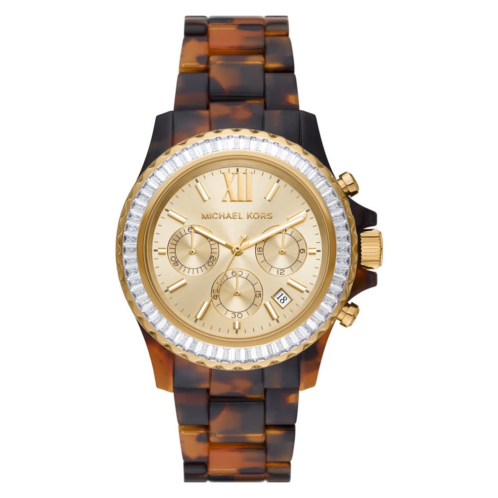 Michael Kors Reloj para mujer Everest, movimiento cronógrafo, caja de acero inoxidable dorado de 42 mm con correa de acero inoxidable, MK6971