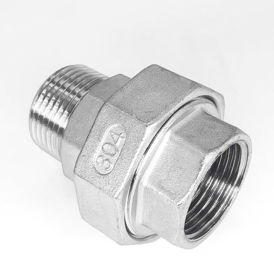 1 pieza de acoplamiento de unión de acero inoxidable 304 1/4" 3/8" 1/2" 3/4" 1" 1-1/4" 1-1/2" 2" BSP hembra macho rosca fundida tubería (color: F-M, tamaño: 1-1/2" ) )