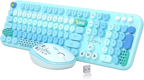 Miniatura 14 de Teclado y ratón inalámbricos, MOFII con teclas redondas de 104 teclas retro estilo máquina de escribir con OTG y cepillo, tamaño completo Gris,