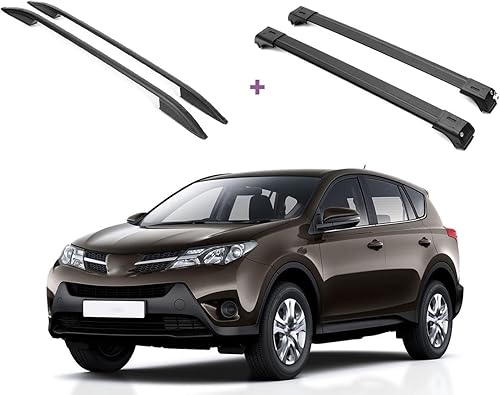 ERKUL Juego de rieles laterales de techo + barras transversales compatibles con Toyota RAV4 2013-2018  Sistema completo de portaequipajes de techo
