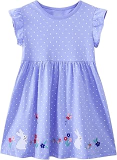 Toddler Girls Cotton Embroidery Applique Short Sleeve Dresses 2-7Y - Buy now