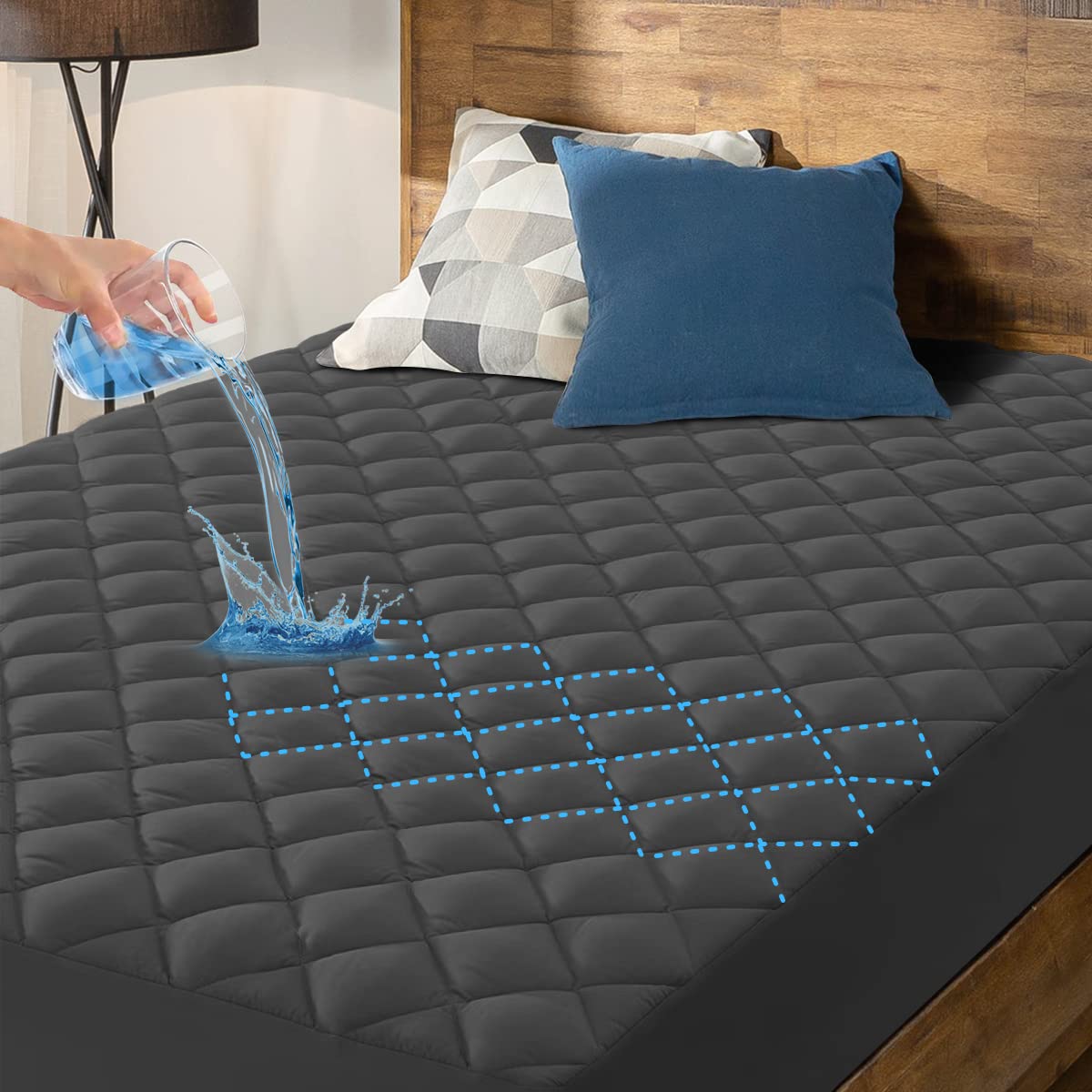 HYLEORY King Size Waterproof Mattress Pad Protector, Breathable Quilted Mattress Cover Noiseless Waterproof Fitted Sheet Mattress Topper Upto 21″ Deep Pocket, Dark Grey HYLEORY King Size Waterproof Mattress Pad Protector, Breathable Quilted Mattress Cover Noiseless Waterproof Fitted Sheet Mattress Topper Upto 21″ Deep Pocket, Dark Grey