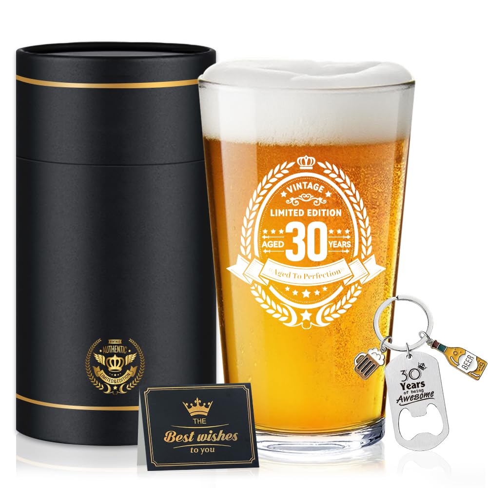 Fabuloustrim 30th Birthday Gifts for Men,30th Birthday Decorations for Him, Gift Ideas for Husband Brother Friend,Milestone Present for 30 Year Old Male,Beer Glass Keepsake