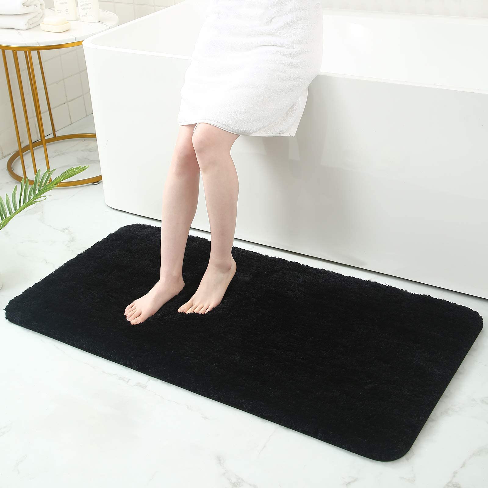 Homaxy Badezimmerteppich rutschfest Waschbar Badematte Weich Flauschig Badteppich Shaggy Hochflor Mikrofaser Badvorleger – 60 x 120 cm, Schwarz