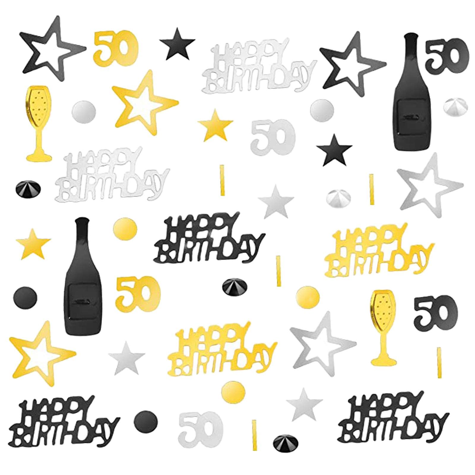 2 Paquetes Confeti Cumpleaños 50 años Confeti Fiesta Mesa Número 50 Mensaje PVC Metalizado con Formas de Estrellas Y Copas Adecuado P, 6 Piezas