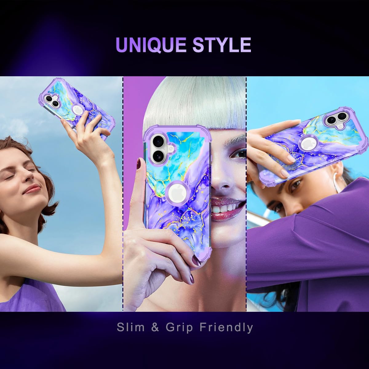 Casetego for iPhone 16 Case,Three Layer Heavy Duty Sturdy Shockproof Protection Full Rugged Hard PC+Soft TPU Bumper Protective Girls Case for Apple iPhone 16 6.1 inch,Cobalt Violet - Image 8