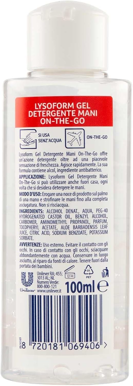 12 x Gel de manos Lysoform 100 ml – Gel de limpieza de manos higiénico sin agua – Secado rápido – Paquete ahorro de 12 botellas + llavero Italy Shop Service gratis