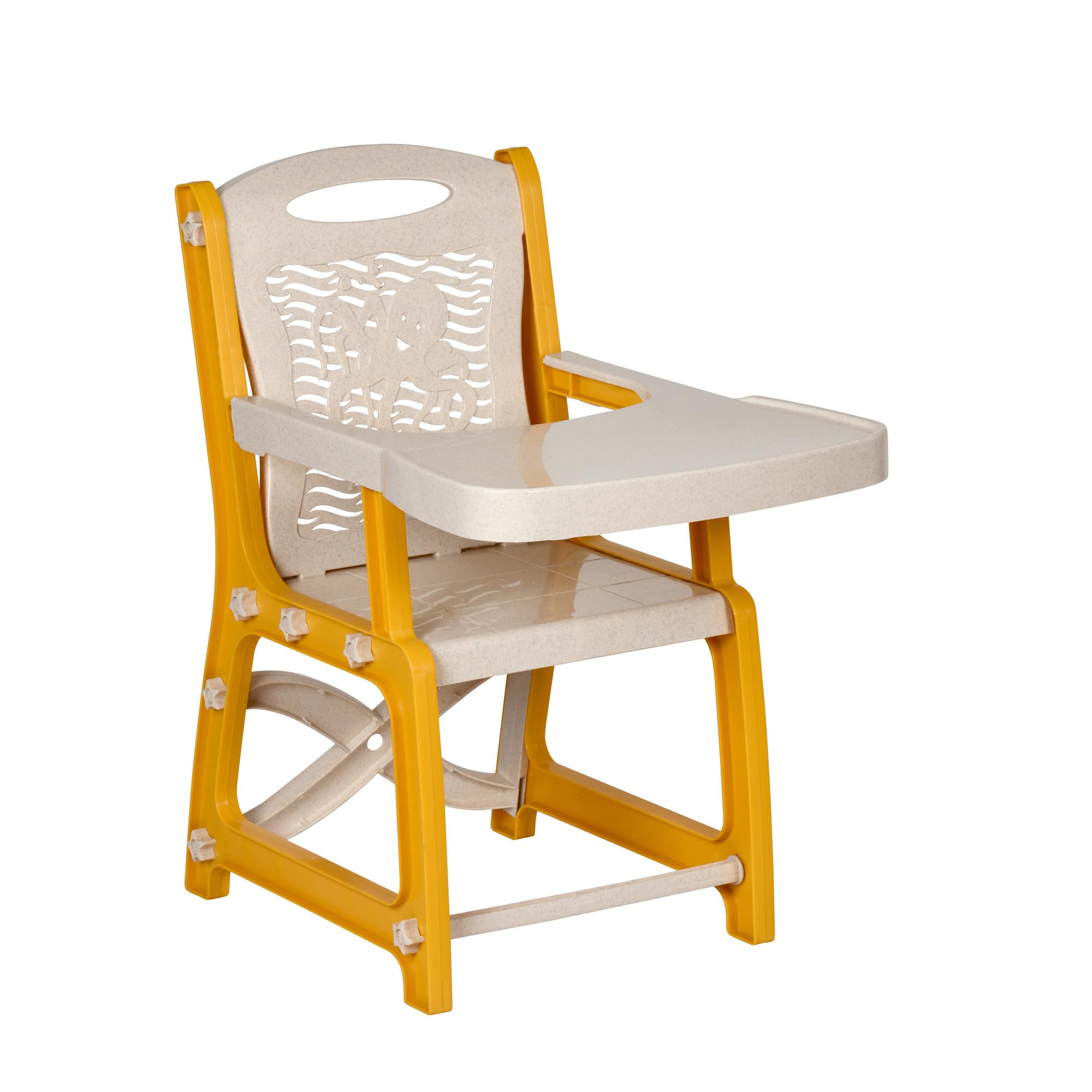 Nilkamal Octo Baby Desk Chair | Study | Shampoo | Meal | Kids Seating Chair with High Backrest | Feeding Toddler’s Booster Seat with Safety Tray for 3-5 Years Kid, Weight Capacity Upto 40 Kg (3-Year Warranty) (Mustard Yellow/Marble Cream)