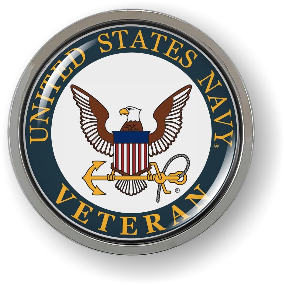 Image of Veteran U.S. Navy Eagle Anchor Color CAR Emblem Badge Chrome Metal Bezel | Officially Licensed US Navy Product, 3D Domed, Sticker, made by BestLicensePlateFrames
