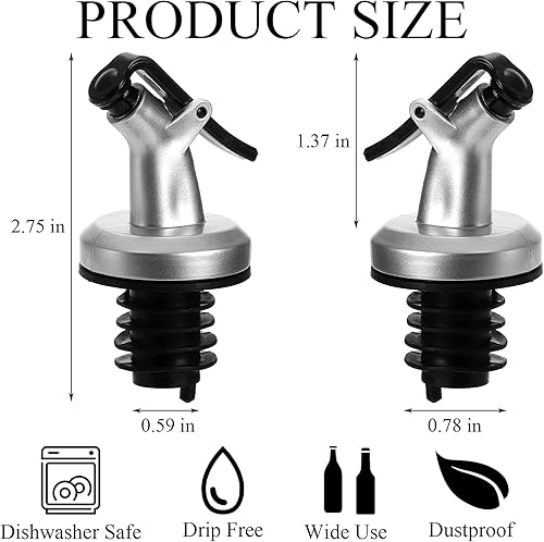 Miniatura 2 de Tebery Paquete de 12 boquillas de aceite de oliva para verter botellas de vino con 4 cepillos de limpieza, tapón dispensador de botellas de aceite,