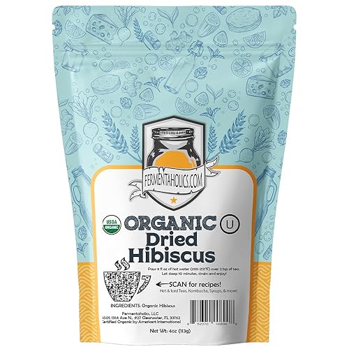 Fermentaholics Flores de hibisco secas, cortadas y tamizadas, 4 onzas, certificado orgánico por USDA, OU Kosher, ideal para aromatizar, kombucha y