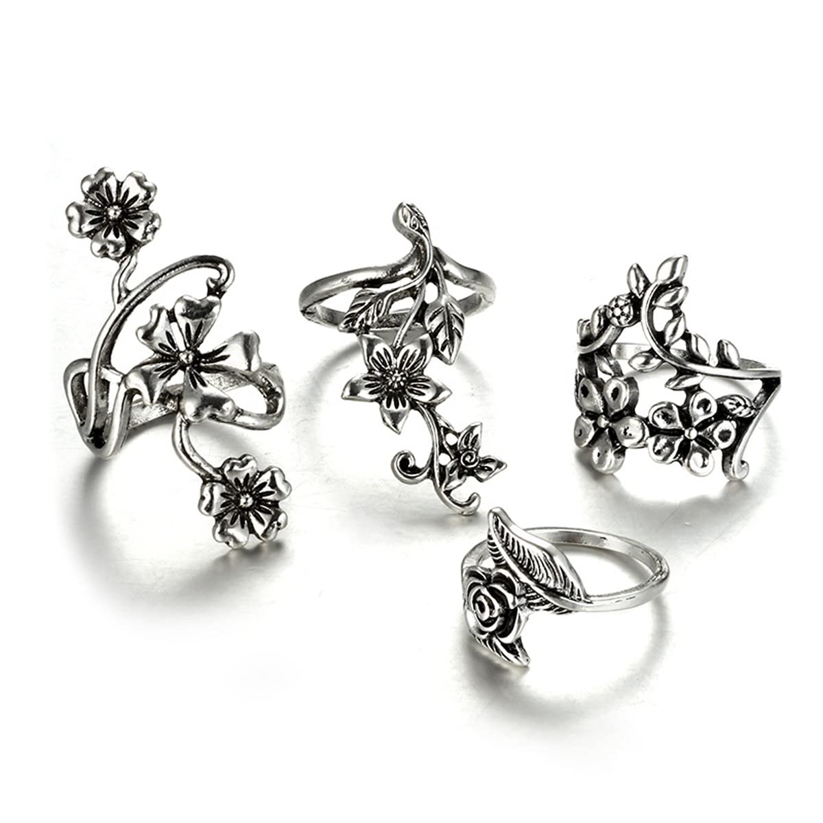 Jewels Galaxy Jewellery For Women Silver Plated Floral Contemporary Stackable Rings Set of 4 (JG-PC-RNGI-983) (B0BLSW359B) Amazon Price History, Amazon Price Tracker