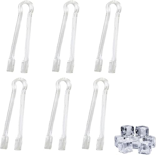 6 Pack Plastic Kitchen Tongs, 6.3 Inch Mini Clear Serving Tongs for Buffet Barbecue Ice Salad and Cookies (Clear)