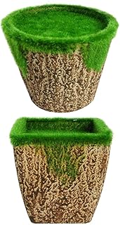 Garneck 2 peças de vaso de papel falso tipo "faça você mesmo", vaso de flores artificiais, suporte decorativo coberto de musgo para plantas cobertas de jardim, paisagem e flores