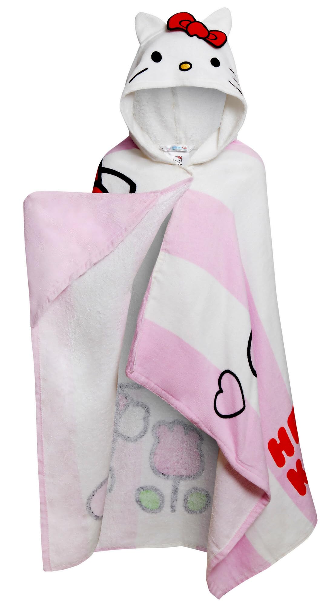 Hello Kitty Asciugamano con cappuccio con cappuccio 3D, poncho per ragazze, in cotone, telo da spiaggia, asciugamano da bagno, accappatoio