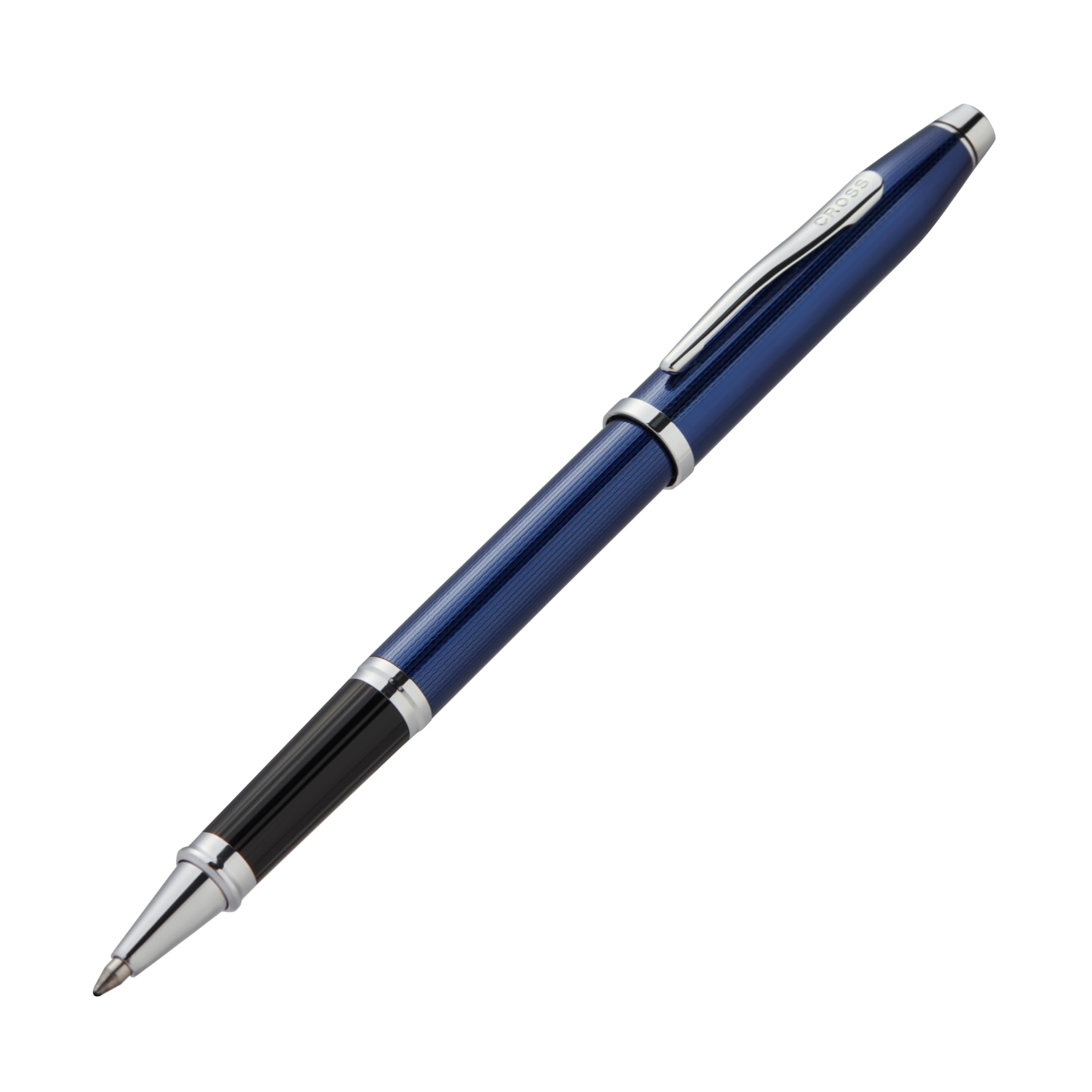 Cross Century II Selectip - Bolígrafo roller con diseño de diamante grabado en azul cobalto translúcido pulido con citas de cromo pulido