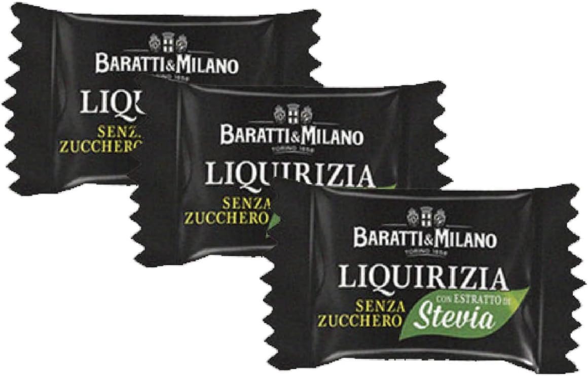 Caramelle Liquirizia Mora Senza Zucchero con Stevia, Caramelle Baratti e Milano 1 kg, Senza Glutine