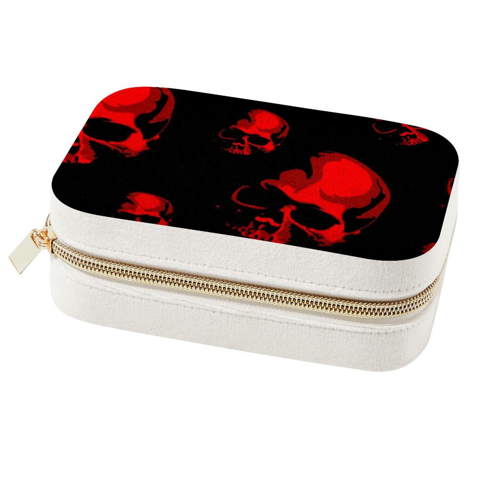 Boîte à bijoux de voyage anti-rayures à double compartiment avec imprimé crâne rouge gothique
