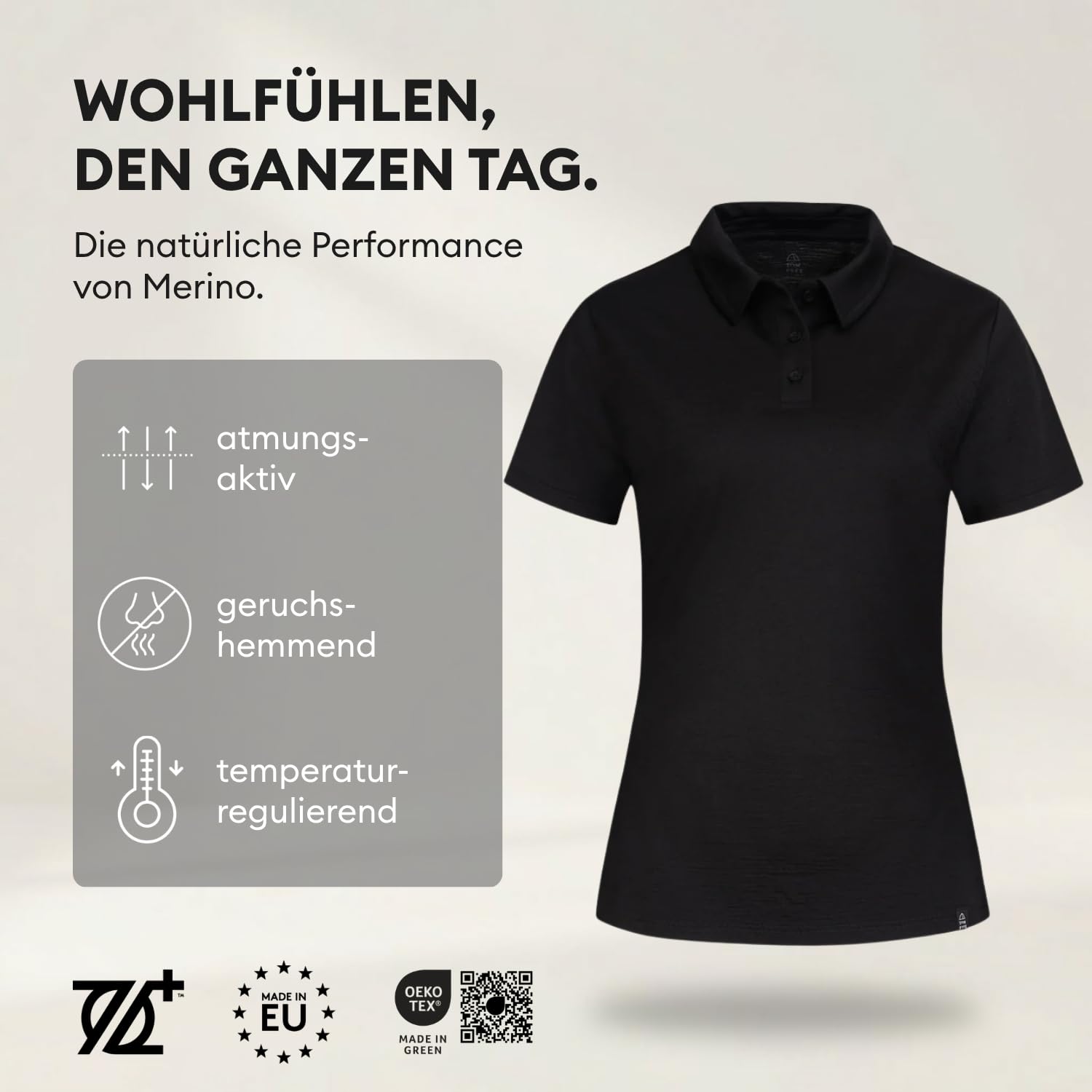 Premium Merino Polo-Shirt Damen - Oeko-TEX® Zertifiziert - 100% Merinowolle Damen Kurzarm Poloshirt - feuchtigkeitsregulierend, atmungsaktiv, geruchshemmend – Made in Europe