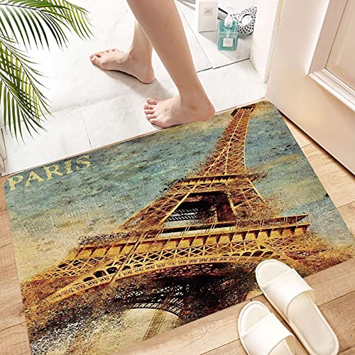 Tapis de Bain Antidérapant en Microfibre 50 x 80 cm,Tour Eiffel, Tour Eiffel Illustration Grun,Tapis de Sol Lavable en Machine avec Microfibre Douces Absorbant l'eau pour la Baignoire, la Douche et la Cover