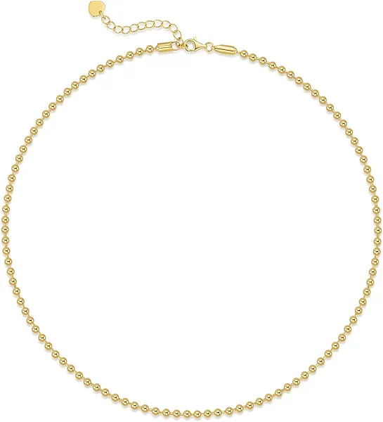 PPRLIFE Gold Necklace for Women 14k Gold Necklaces for Womens Chain for Women Radiant Beaded Necklace Layering Daily Charm 3mm/4.5mm Wide Beaded Necklaces for Womens