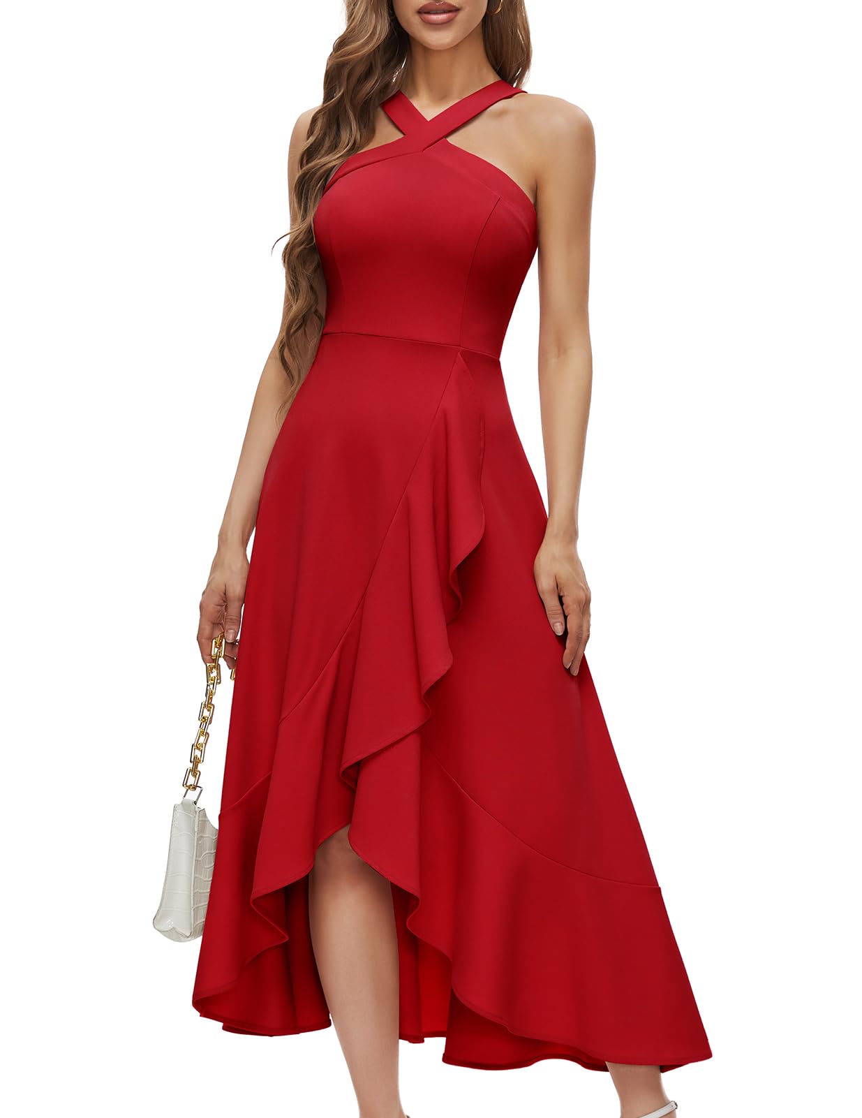 Bbonlinedress Halter Cocktail Women Dresses Prom Formal Wedding Bridesmaid Dress Ruffled Maxi Hi-Lo Evening Party 2025 Dress