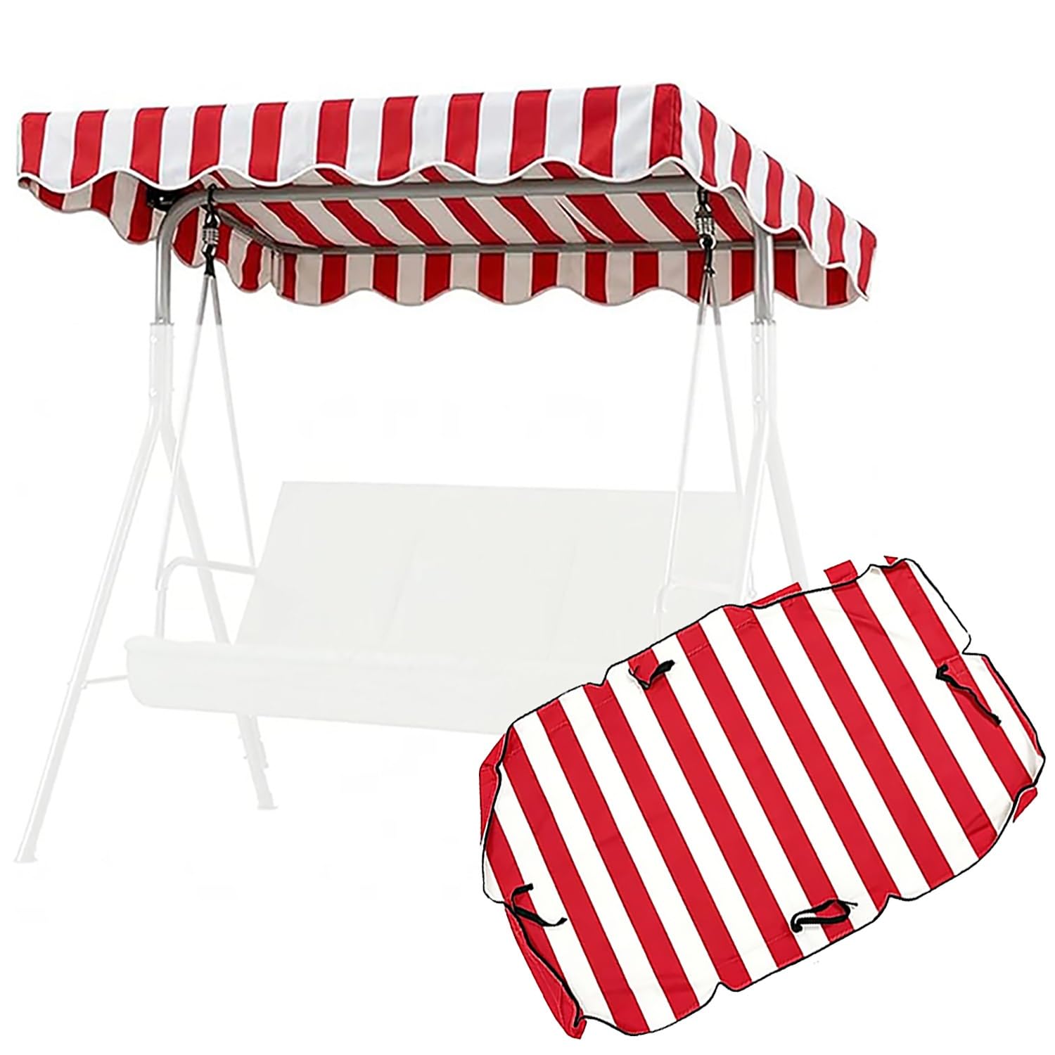 YCXHGK Large Garden Swing Awning Cover, Waterproof Striped Swing Canopy, Outdoor 3 Seater Patio Anti-UV Hammock Top Cover Replacement(Red,195x125cm/76.8x49.2in)