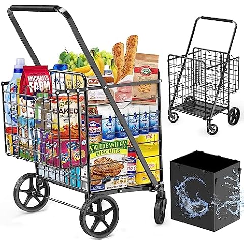 Extra Large Shopping Cart for Groceries, 450lbs Heavy Duty Grocery Cart on Wheels, ...
