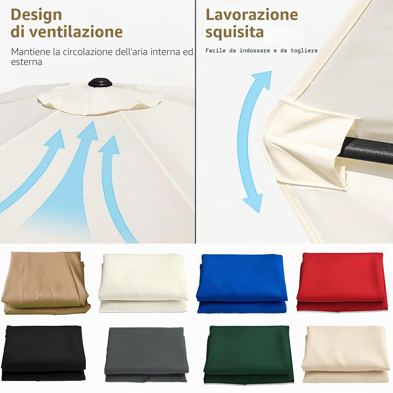 Telo Ricambio Ombrellone 8 Stecche 4 metri, Rechange Telo per Ombrellone Baldacchino in Poliestere, Copertura in Tessuto per Parasole da esterno, Giardino, Spiaggia, Piscina, Terrazzo