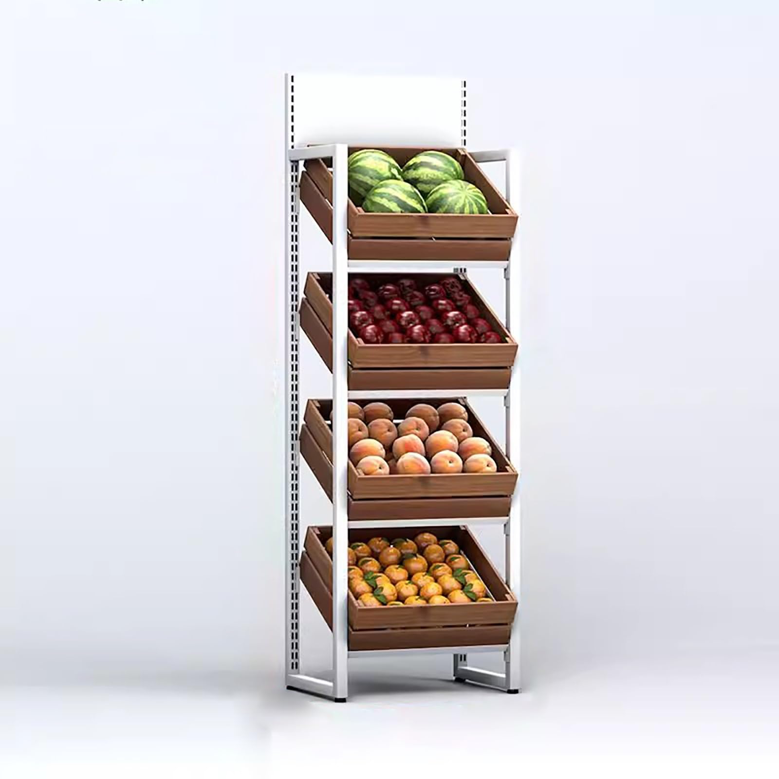 160cm Tall Large Snack Organizer Racks, Floor-Standing Supermarket Display Holder, Store Display Shelf with Adjustable Feet, Kitchen Storage Shelves Storage for Wine/ Fruit/ Books(White,4 tier-Walnut