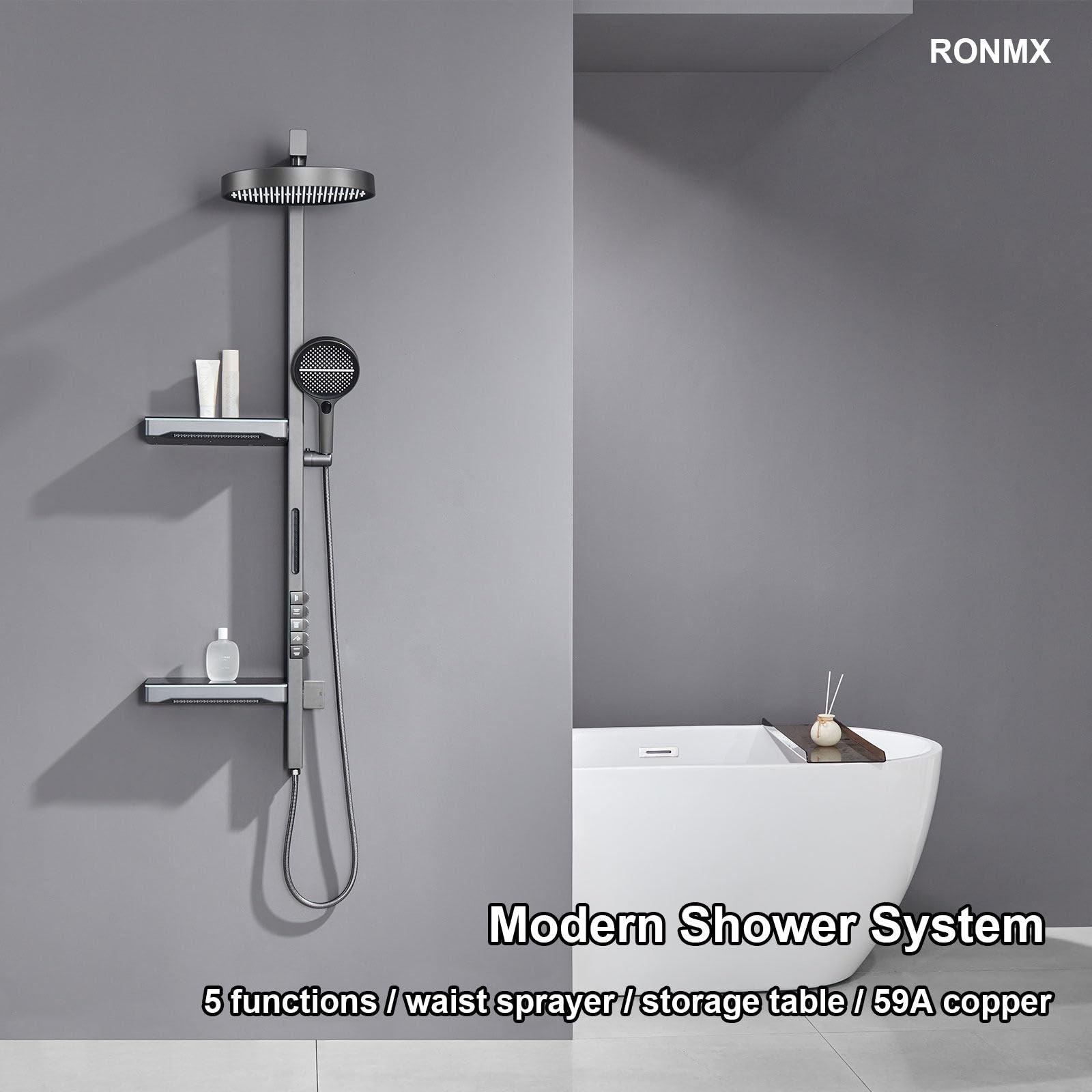 Sistema de Ducha Expuesto Mejorado 2025, Moderno Juego de Cabezal de Piano con 4 Modos (2 rociadores Laterales y 1 rociador Trasero), Grifo de 320 mm, Kit Completo de baño de Cobre