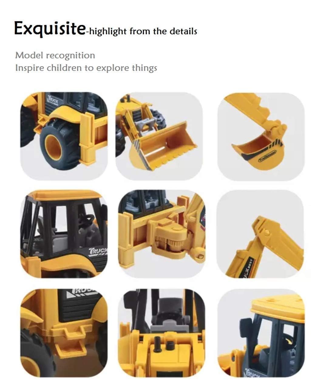 Brand Conquer Plastic Construction Realistic Engineer Vehicle Pushdozer Excavator Bulldozer Construction Toys Truck Machine for Kids Yellow (Excavator Bulldozer) 3