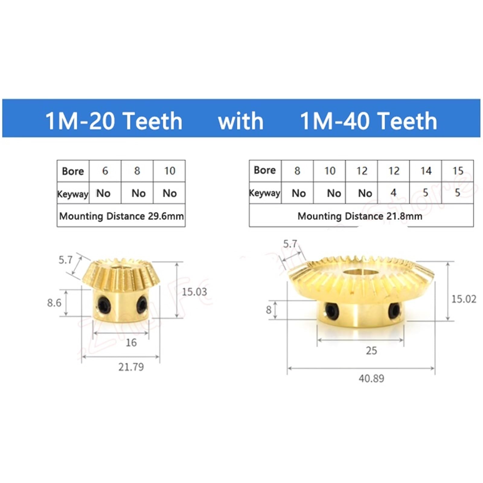 Ingranaggi conici in ottone 1:2 1M 15 20 30 40 denti 90 gradi angolo di ingaggio ingranaggi foro 4/5/6/8/10/12/14/15mm 1 pz(12mm (keyway 4mm),1M-40 Teeth)