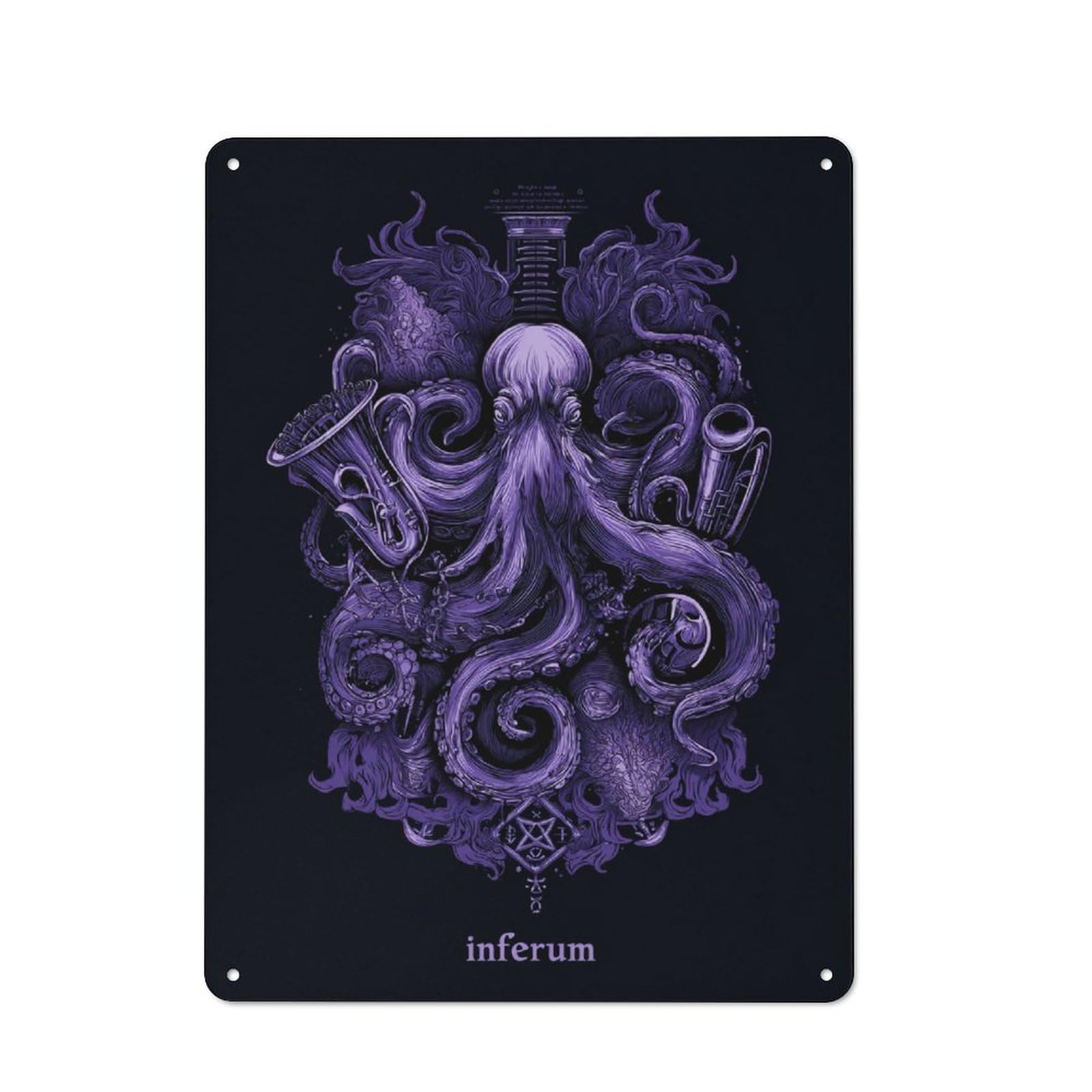 Junmoney Infernal Octopus Distressed Look Decorative Tin Sign 40X30cm, Retro Room Decor For Lounge, Study, Pub Or Wall Gallery
